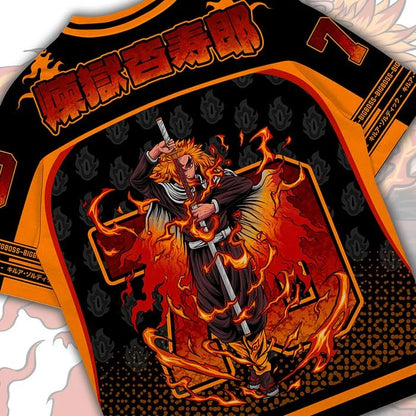 70 Jersey Demon Slayer Kyojuro Rengoku Anime Series Jersey Korean Style Baseball Hockey Oversize T-shirt Daily Unisex Tops Tee