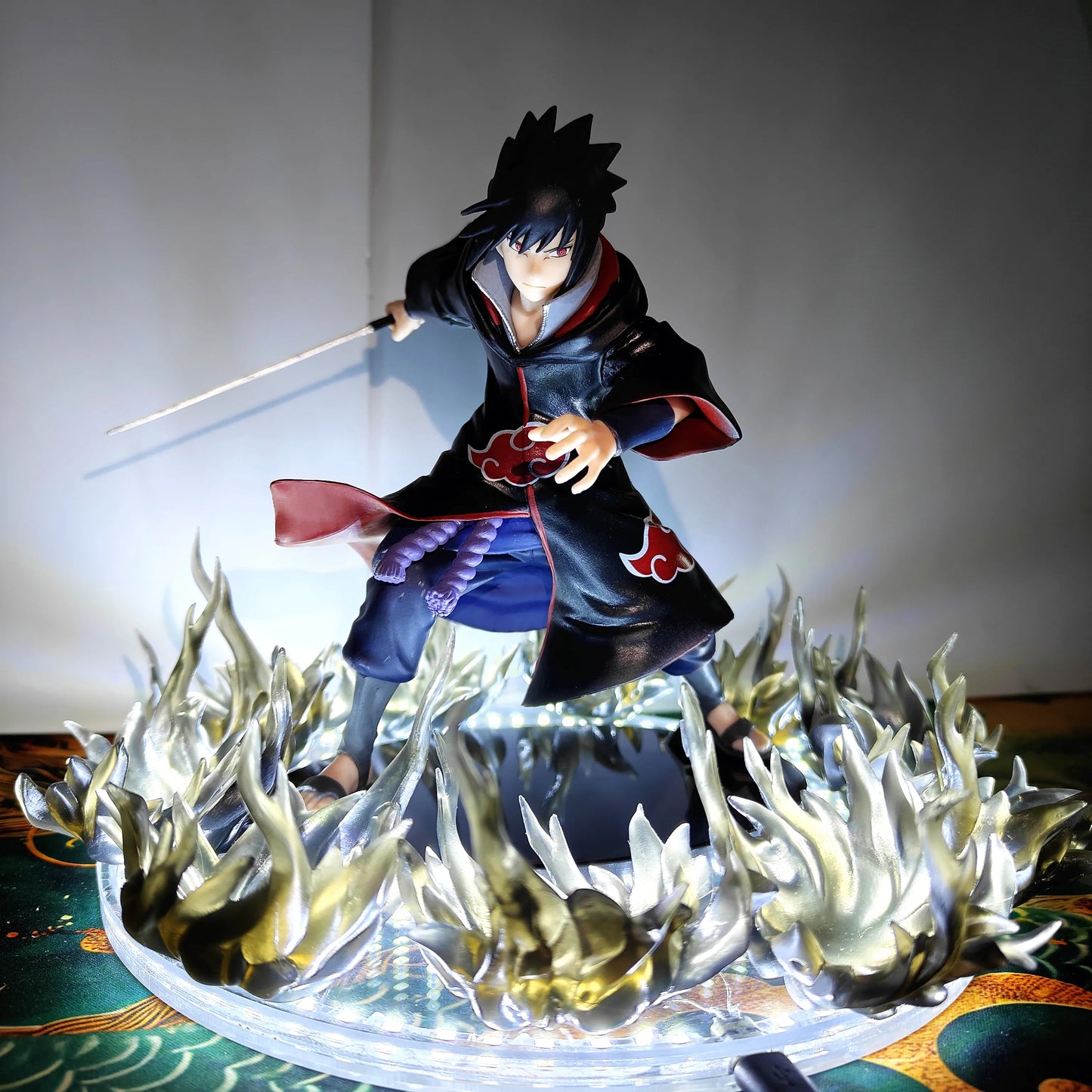 Anime Naruto VS Shippuden Sasuke Sharingan Amaterasu Black Fire Led Effect Action Figure Toys PVC Model Collection