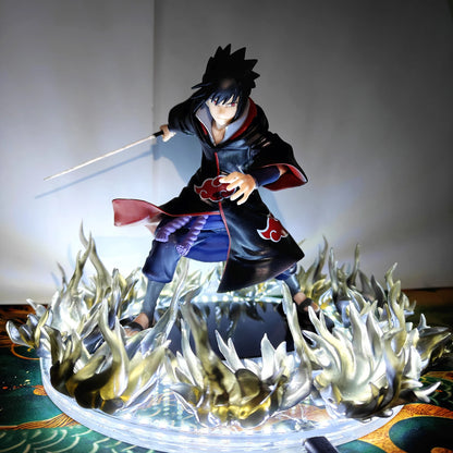Anime Naruto VS Shippuden Sasuke Sharingan Amaterasu Black Fire Led Effect Action Figure Toys PVC Model Collection