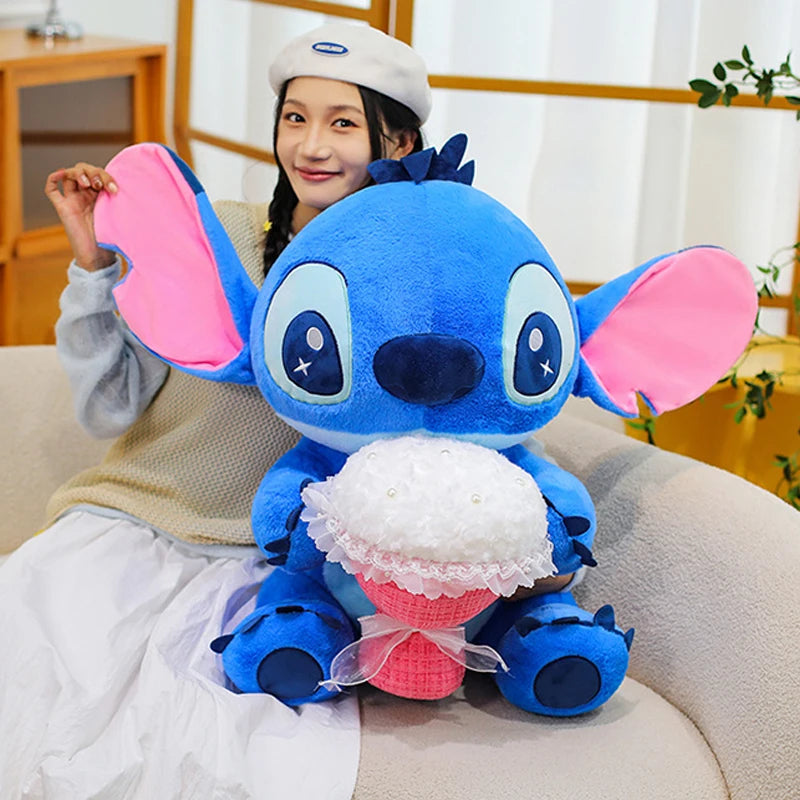 30/70CM Lilo and Stitch Disney Plush Toys Anime Cartoon Stuffed Xmas Rose Bouquet Angel Stich Doll Plushie Kids Birthday Gifts