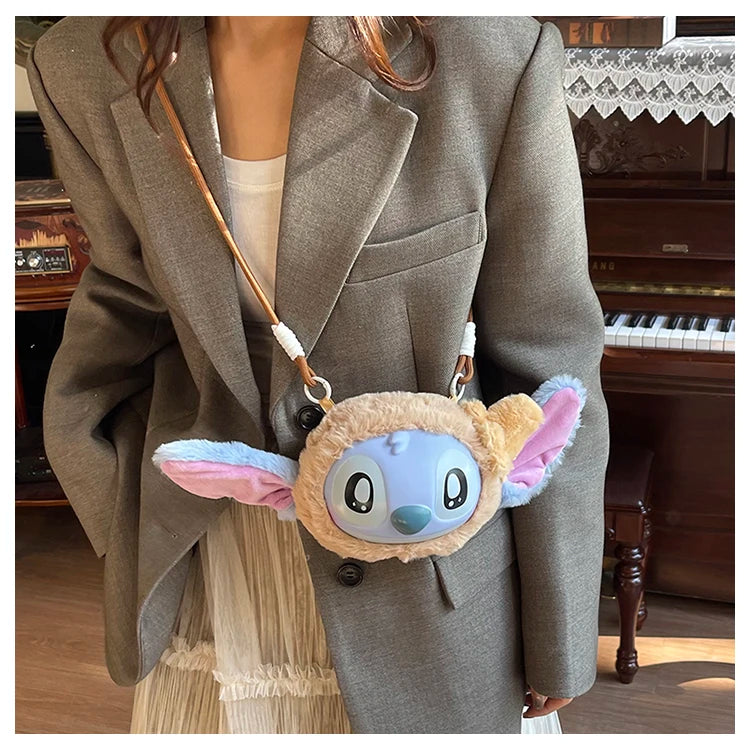 New Disney Stitch Cartoon Plush Backpack Cute Winter Gift For Girls Stuffed Animal Toy Plushie Bag Kids Carry-On Satchel