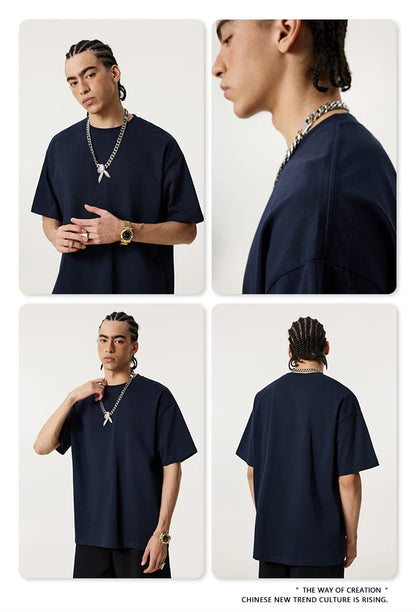 ZODF New 2025 Spring Summer 235gsm Solid Cotton T-Shirts For Men Women Unisex Loose Basic T Shirt Tees Brand Tops HY0970