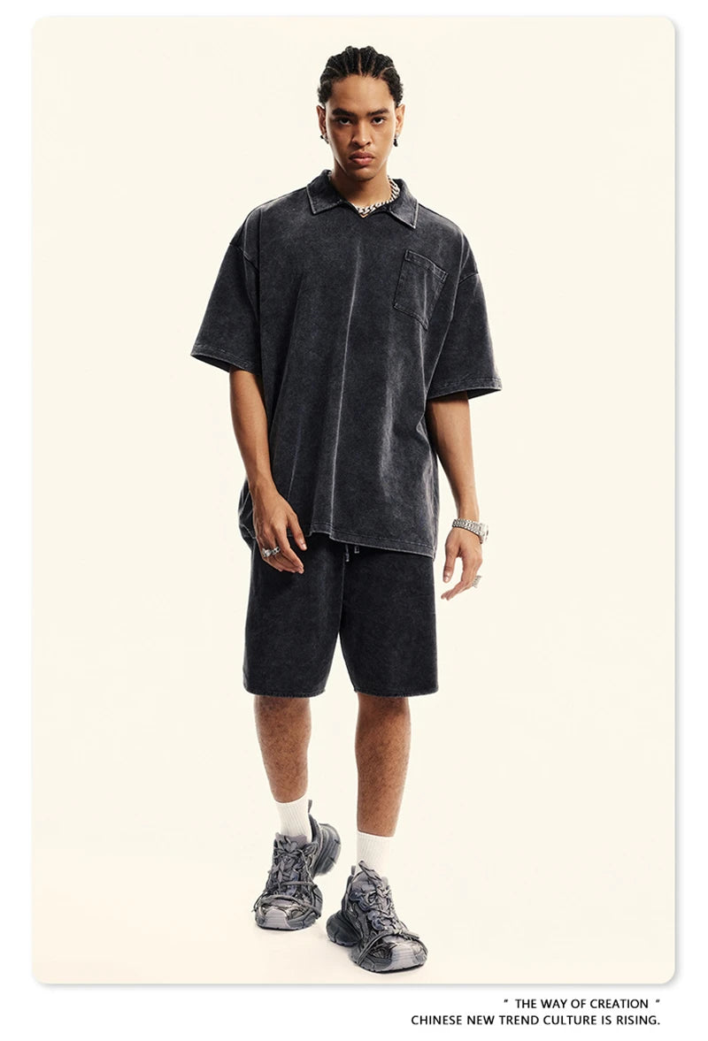 ZODF New 2024 Men Washed Plush Cotton Shorts Unisex Couple Loose 358gsm Distressed Comfortable Short Pants Streetwears HY0807