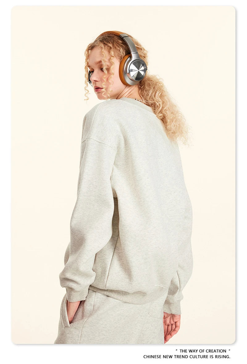 ZODF 2024 Winter Men 345gsm Fleece Sweatshirts Unisex Women Casual Loose Warm Solid O-Neck Pullovers Streetwears HY0865