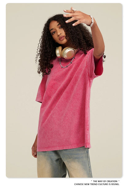 ZODF New Summer Men Washed Batik Cotton T Shirts Unisex American Retro High Street 270gsm Short Sleeve Tees Streetwear HY0489