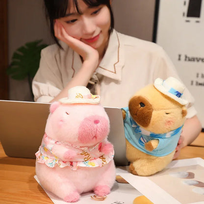 Pink Capybara Plush Toy Stuffed Seaside Beach Dress Blue Shirt Swim Ring Bee Decor Capibara Plushie Boy Hawaii Vacation Style