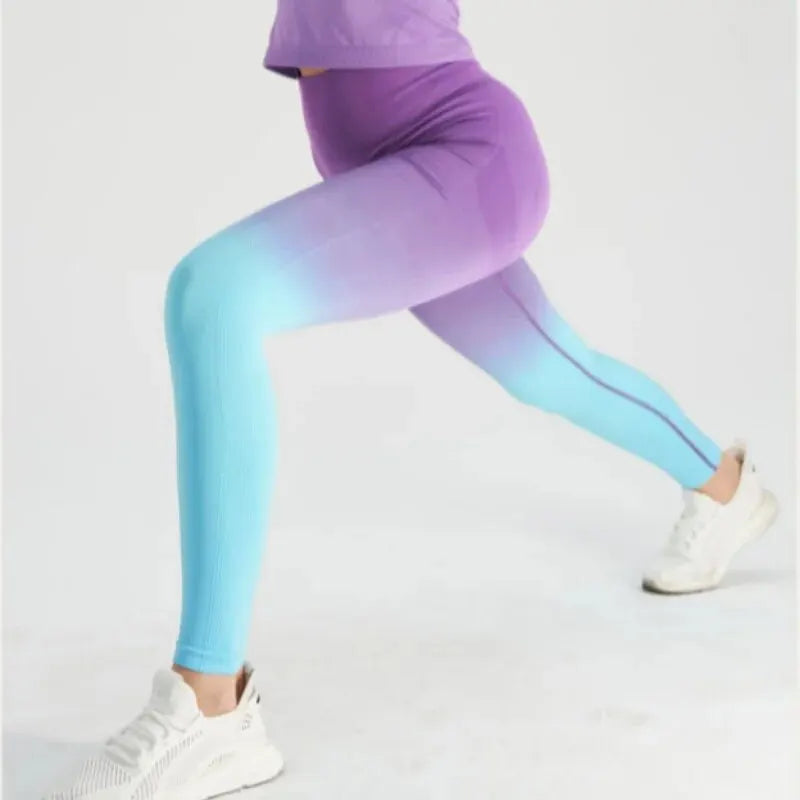 Gradient High-Waisted Hip Lifting Fitness Pants for Women Quick-Drying Tight Fitting Long Running Sports Leggings