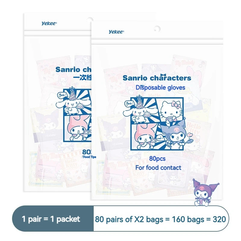 Sanrio Disposable Gloves, Single Pack, Small Bag, Household Food Grade Kitchen Cleaning, Thickened Pe Transparent Gloves