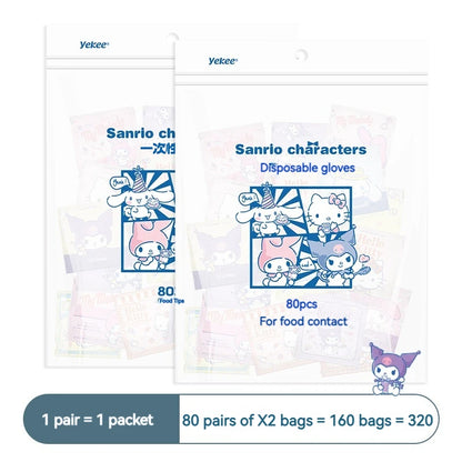 Sanrio Disposable Gloves, Single Pack, Small Bag, Household Food Grade Kitchen Cleaning, Thickened Pe Transparent Gloves