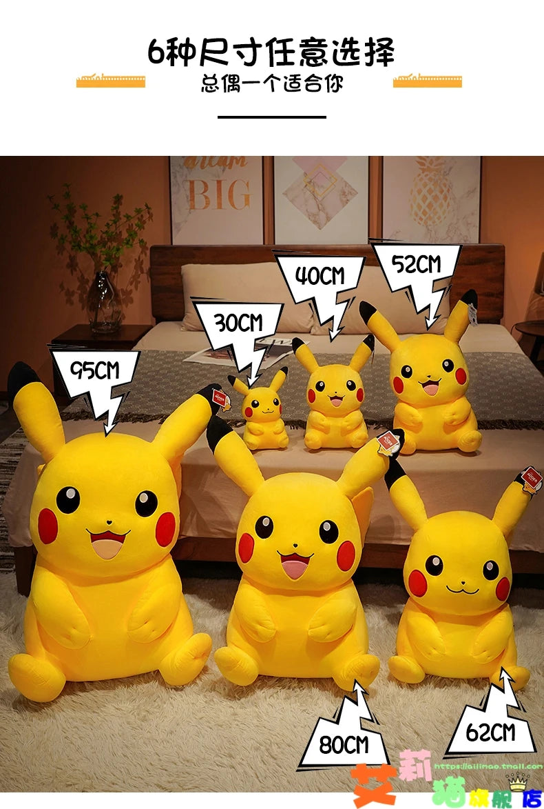 55/62/80CM Big Size Pokémon Pikachu Plushies Cartoon Anime Peluche Kawaii Ornament Stuffed Comfortable Soft Doll Children Gift