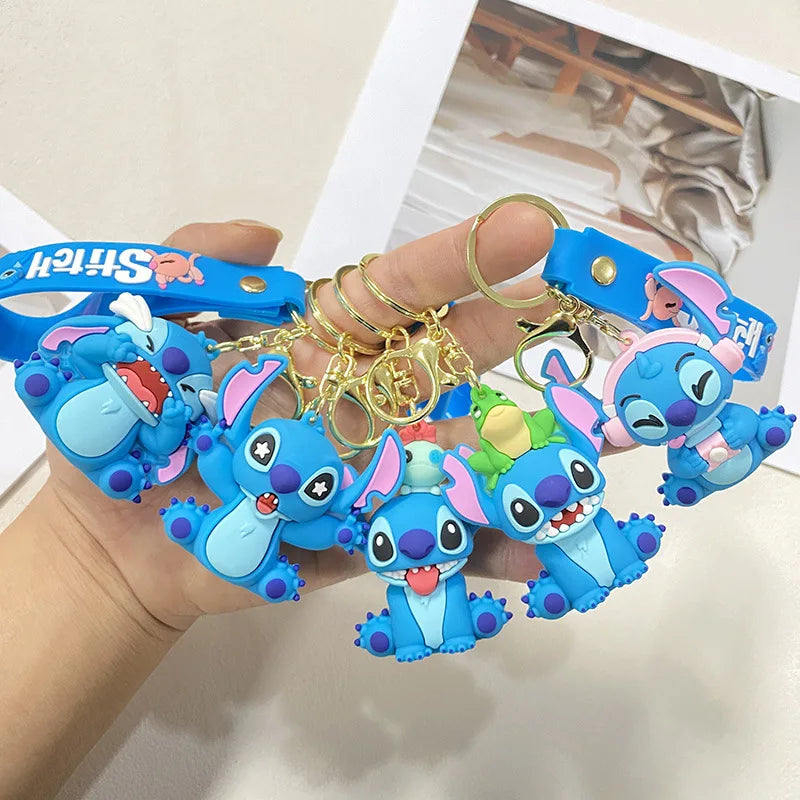 Anime Disney Keychain Cartoon Mickey Mouse Minnie Lilo & Stitch Cute Doll Keyring Ornament Key Chain Pendant Kids Toys Gift