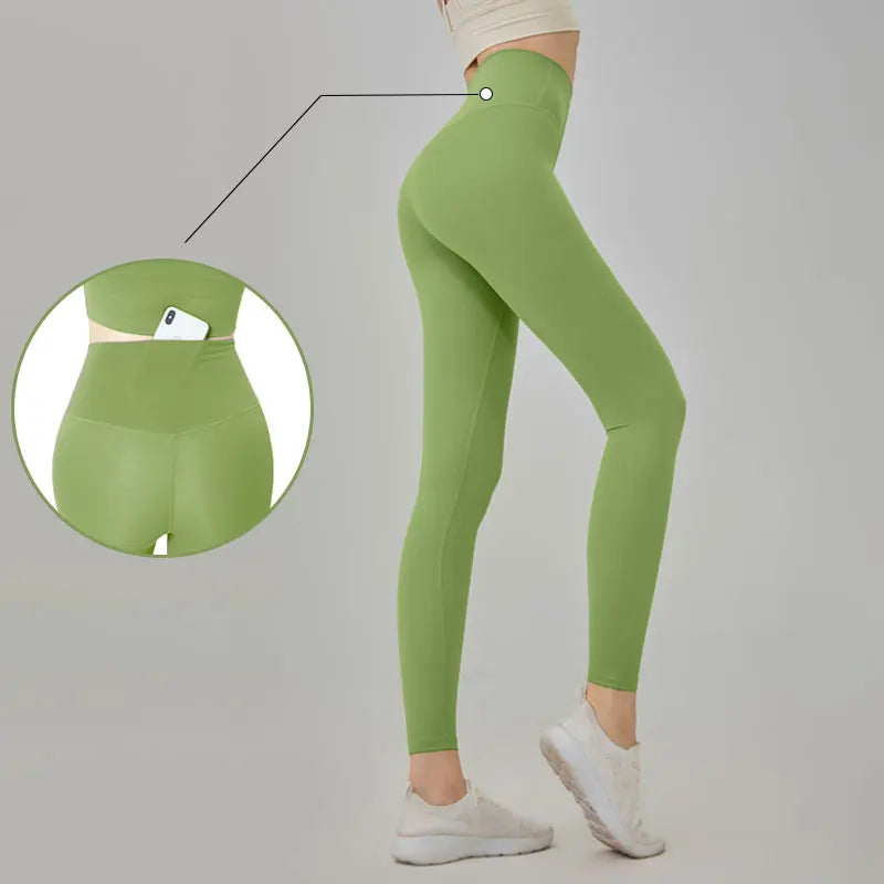 Naked Feel Yoga Leggings with Buttock Lifting and Hidden Waist Pockets – Women’s Gym Fitness Sportswear Tight