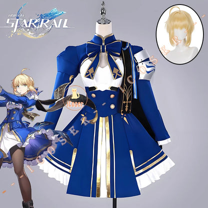 Fate Saber Cosplay Costume Wig Honkai Star Rail Dress Uniform Headwear Halloween Party for Women Girls Role Play Props Carnival