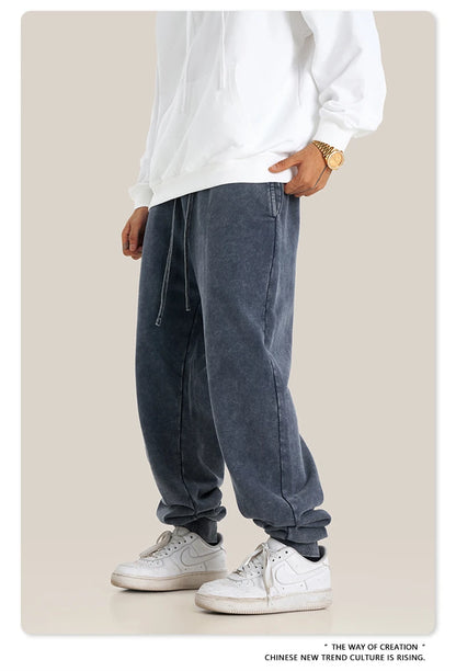 ZODF New Autumn Winter Men Washed 400gsm Sweatpant Unisex Loose Heavyweigh Cotton Sport Joggers Pants Streetwears HY0893