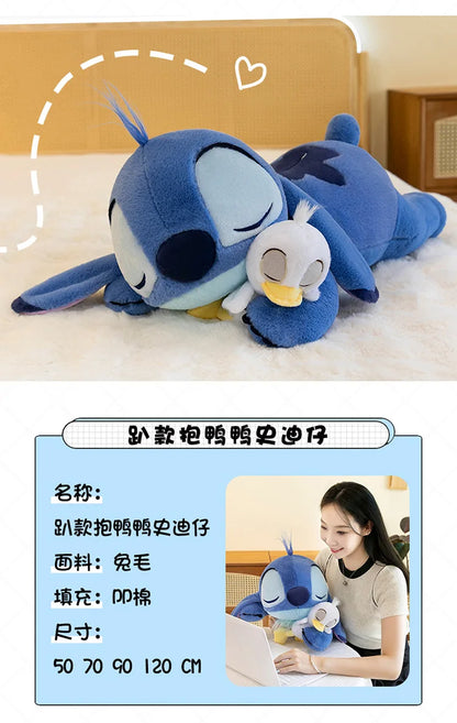 120cm Large Big Size Disney Stitch Holding Duck Anime Plush Stuffed Doll Room Plushies Pillow Ornaments Children's Holiday Gifts