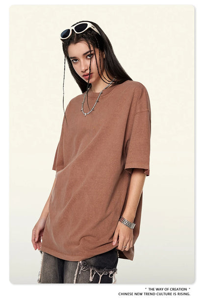 ZODF New Spring Summer 200gsm Washed Cotton T Shirts For Men Unisex Women Retro Casual Basic Solid T-Shirt Brand Tees HY0775