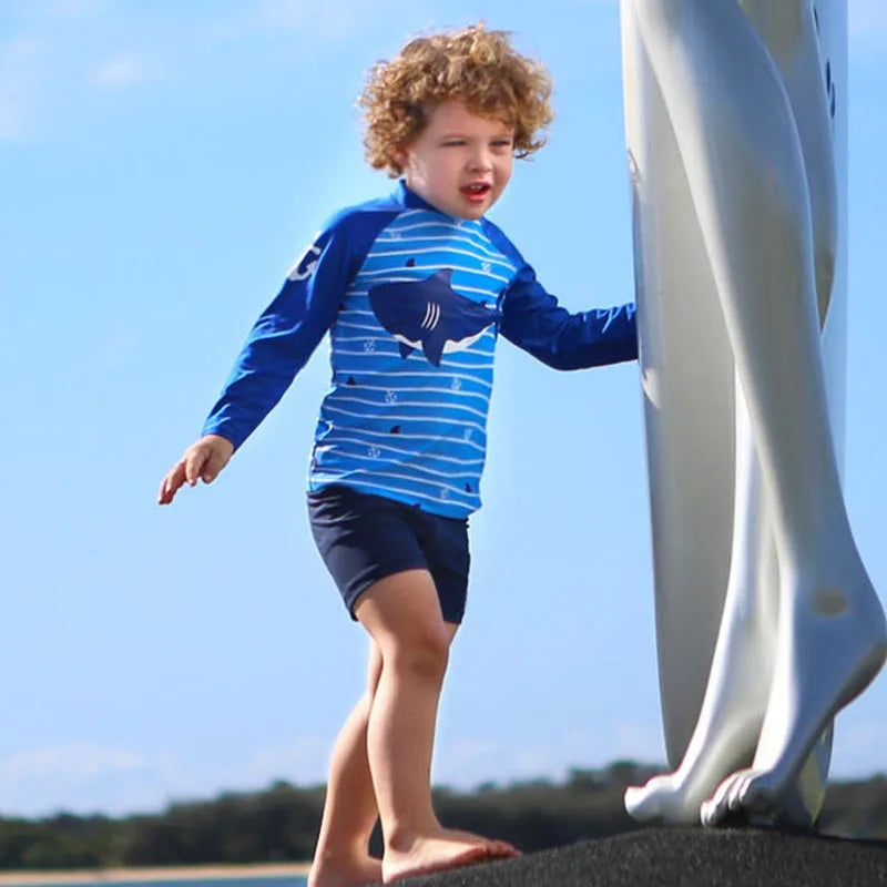 2025 Boys Swim Wear Two Pieces Set 3 to 4 5 6 7 8 9 10 11 12 Years Toddler Shark Print Infantil Long Sleeve Kids Swimming Suits