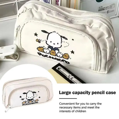 High-end Pochacco Sanrio Anime Kawaii Pen Bag Cute Cartoon Student Pencil Box Stationery Case Large Capacity Cosmetics Storage