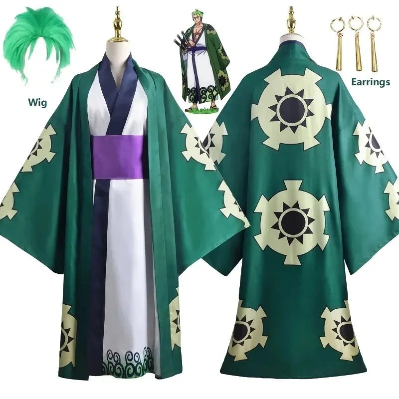 One Piece Roronoa Zoro Kimono Costume Unisex Polyester Set