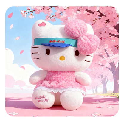 New Sanrio Plush Leopard Print Baseball Cap KT Cat Hello Kitty Stuffed Animal Kitten Pillow Doll for Kids Birthday Xmas Gift For