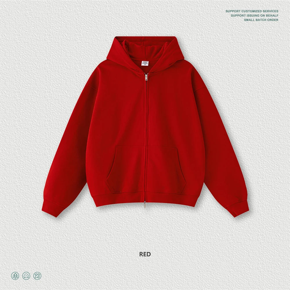 ZODF Trendy 2025 Heavy Weight 445gsm Zipper Hoodies For Man Unisex Casual Zip-up Hooded SweatShirts Coats HY1102