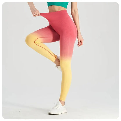 Gradient High-Waisted Hip Lifting Fitness Pants for Women Quick-Drying Tight Fitting Long Running Sports Leggings