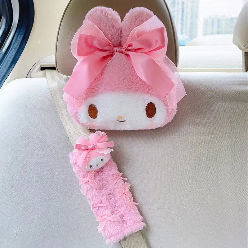 Sanrio Cartoon My Melody Headrest Back Cushion Cartoon Anime Seat Belt Cover Japanese Style Car Accessory Throw Pillow Sofa Bed