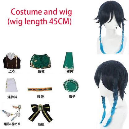 Genshin Impact Venti Cosplay Costume Set Adult Cotton Polyester - costume and wig / M