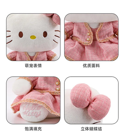 Sanrio Plush Cat Stuffed Animal Doll Large Checkered Skirt Kawaii Pillow Toy for Kids Birthday Christmas Gift for Girls Bedtime