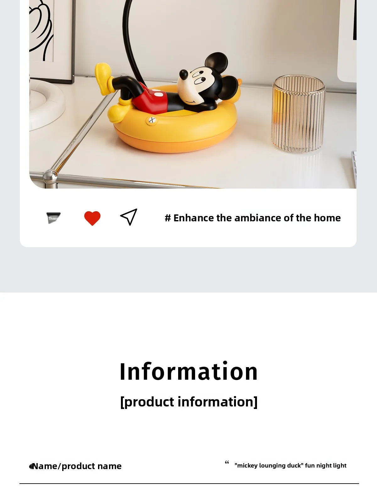 Mickey Figurine Night Light Cartoon Mickey Mouse 3d Doll Reading Lamp Cute Desktop Decor Statue Creative Desk Lamp for Kids Gift
