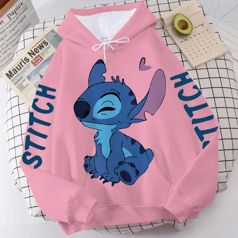 Women's Long Sleeve Oversized Hoodie MINISO Disney Gothic Kawaii Lilo & Stitch Pattern Sweatshirt Y2k Winter Fashion Coat Sale