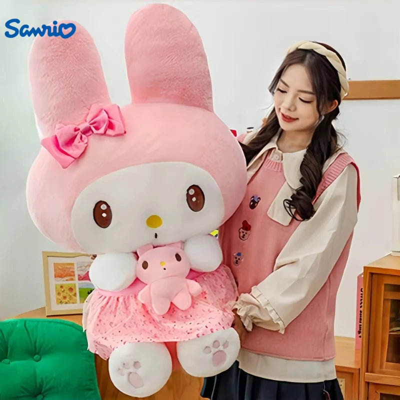 45/55/75CM Big Size Sanrio Hug A Bunny Kuromi My Melody Plushies Cartoon Anime Stuffed Children Toy Comfortable Soft Doll Gift