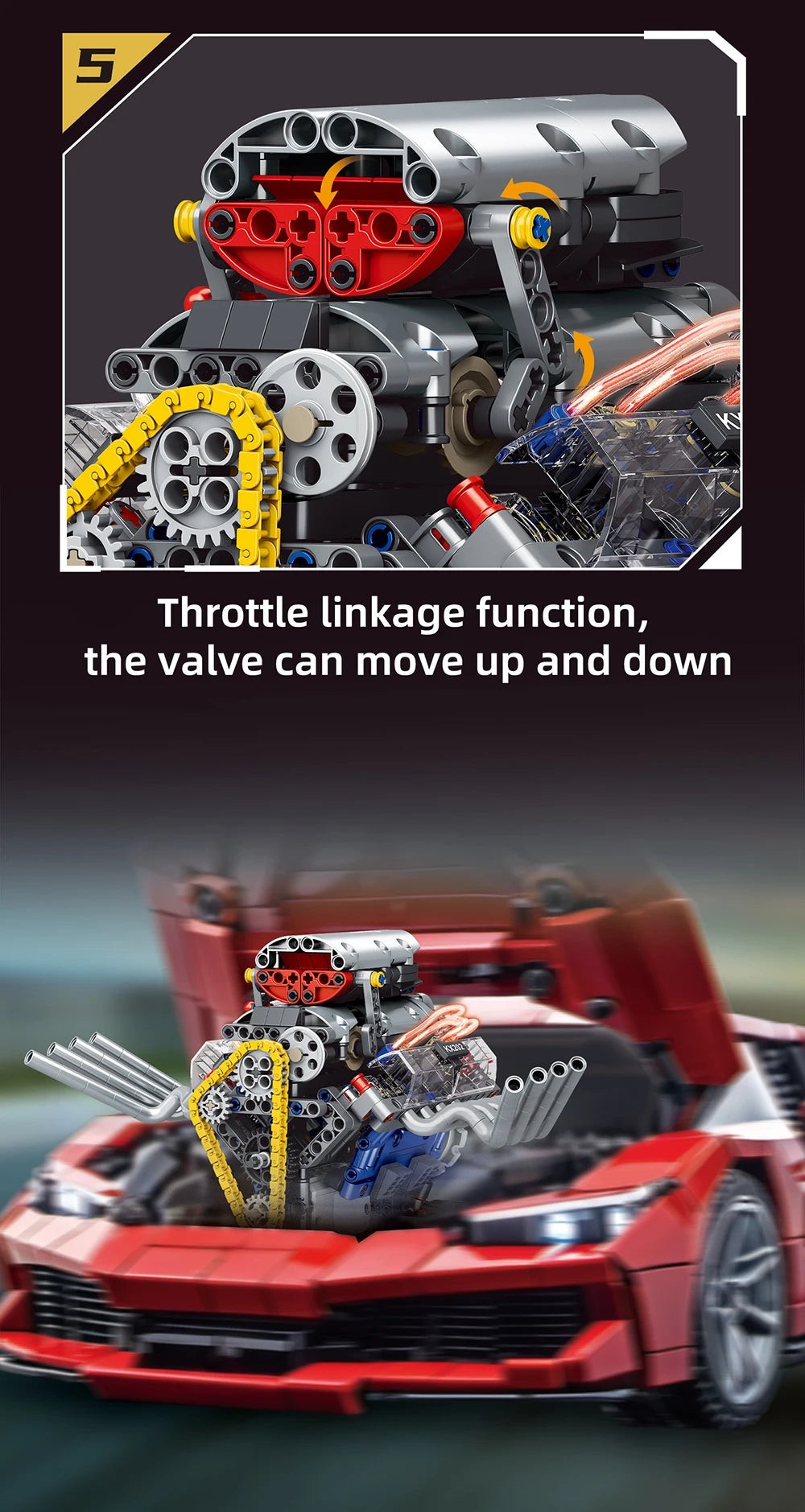 NEW Creative V8 Engine Model Set Building Block Technical Cars With LED Light Assembly Bricks Toys Decor Kids Christmas Gifts