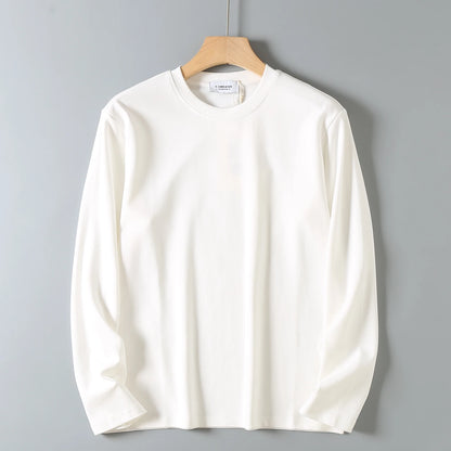 2025 Autumn New American Retro Long Sleeve O-neck Solid Color T-shirt Men's Fashion Simple 95% Cotton Washed Casual Sport Tops