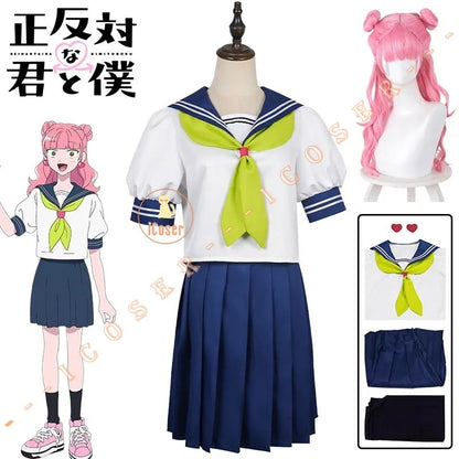 Anime You and I Are Polar Opposites Miyu Suzuki Cosplay Costume Wig JK Skirt School Uniform Halloween Party for Women Girls Prop