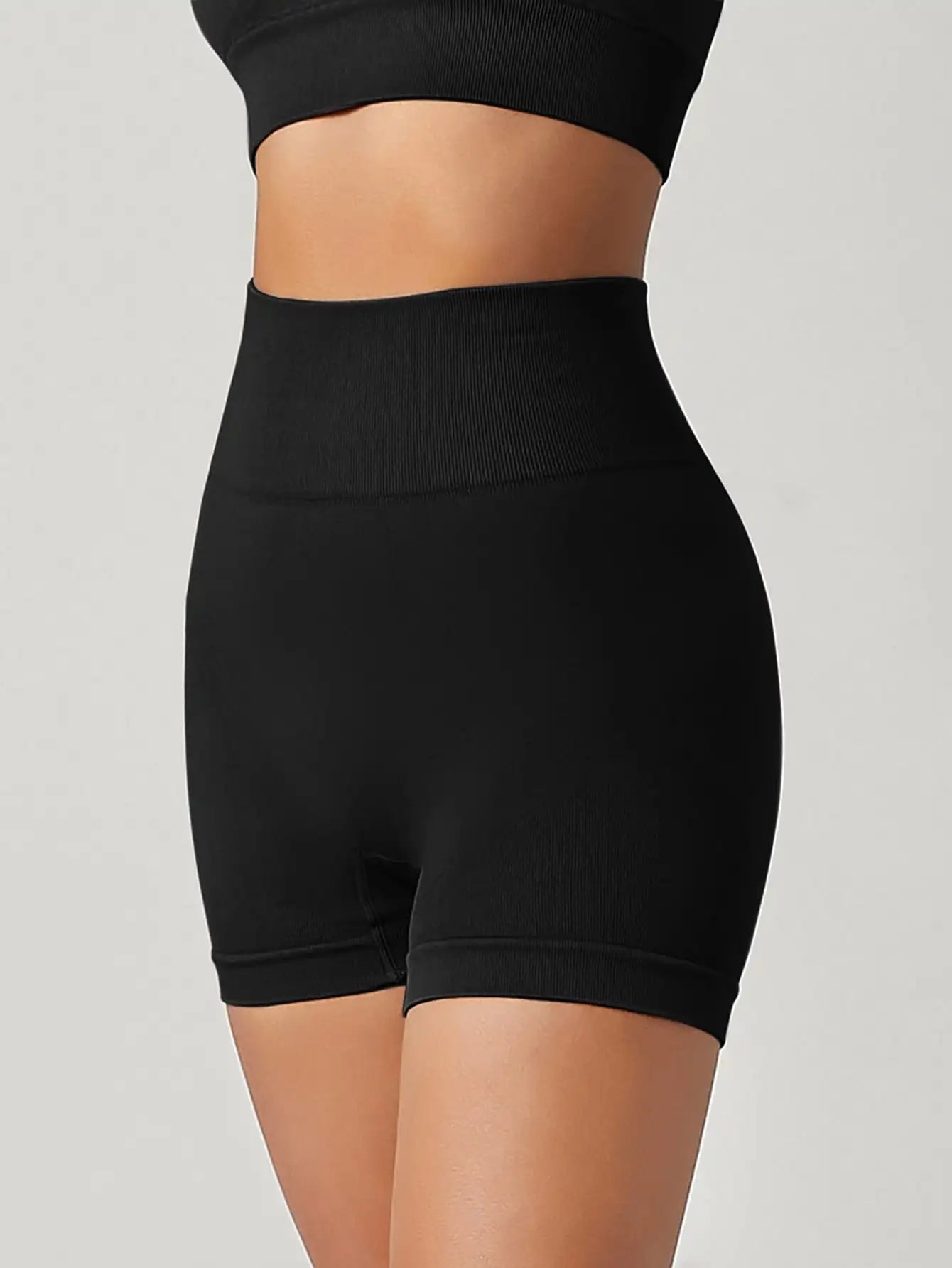 Fitness Shorts for Women High Waist Tight Cycling Yoga Breathable Sports Pants No Awkward Lines - black / L