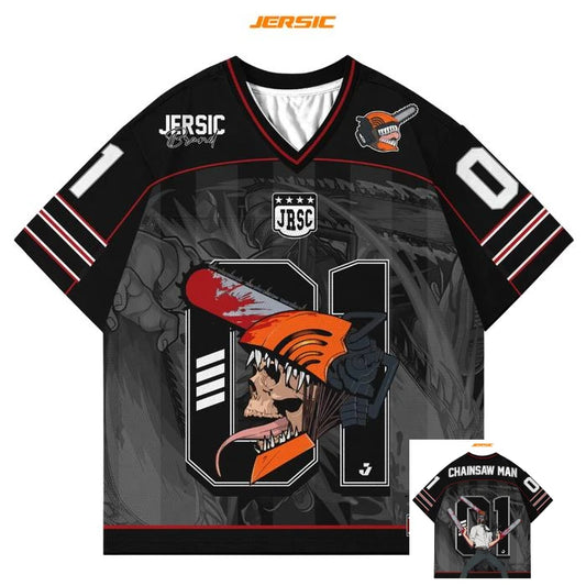 01 Jersey Chainsaw Man Anime Series Jersey Korean Style Kpop Baseball Hockey Oversize T-shirt Anime Daily Unisex Tops Tee