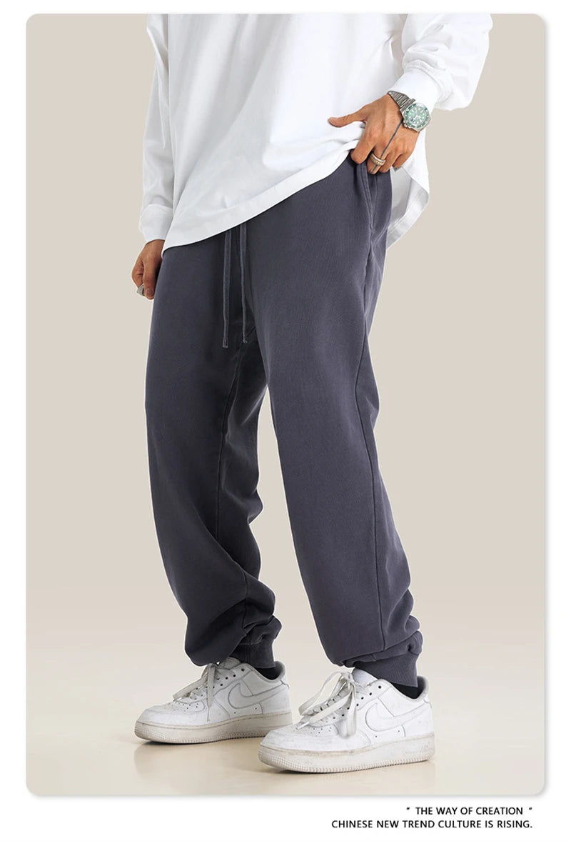 ZODF Retro Men Washed 380gsm 100% Cotton Sweatpant Unisex Loose Sport Solid Joggers Pants For Spring Autumn  HY0901