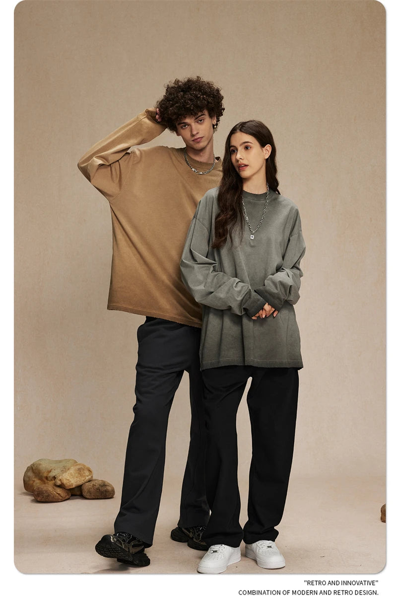 ZODF New 2024 Autumn Washed 100% Cotton T-Shirt For Men Unisex Loose Distressed 275gsm O Neck T Shirts Brand Tops HY0924