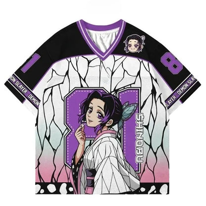 Demon Slayer Anime Series Number Jersey Oversize Daily Unisex Tops Tees Retro Korean Style Kpop Baseball Hockey Outfit T-shirt