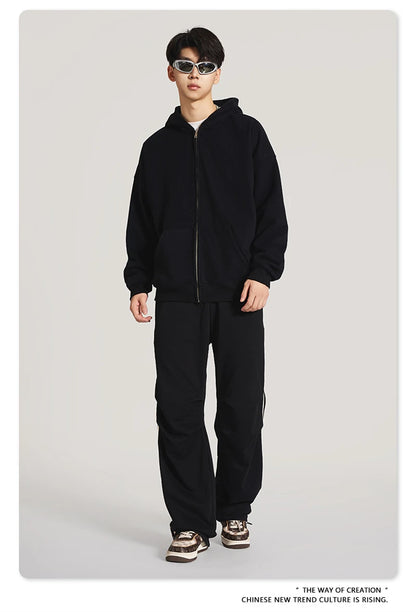 ZODF New Winter Men Zipper Fleece Hoodies Unisex Loose Heavy Weight Thick Warm Basic 420gsm Hooded Coats Hoodie HY0747