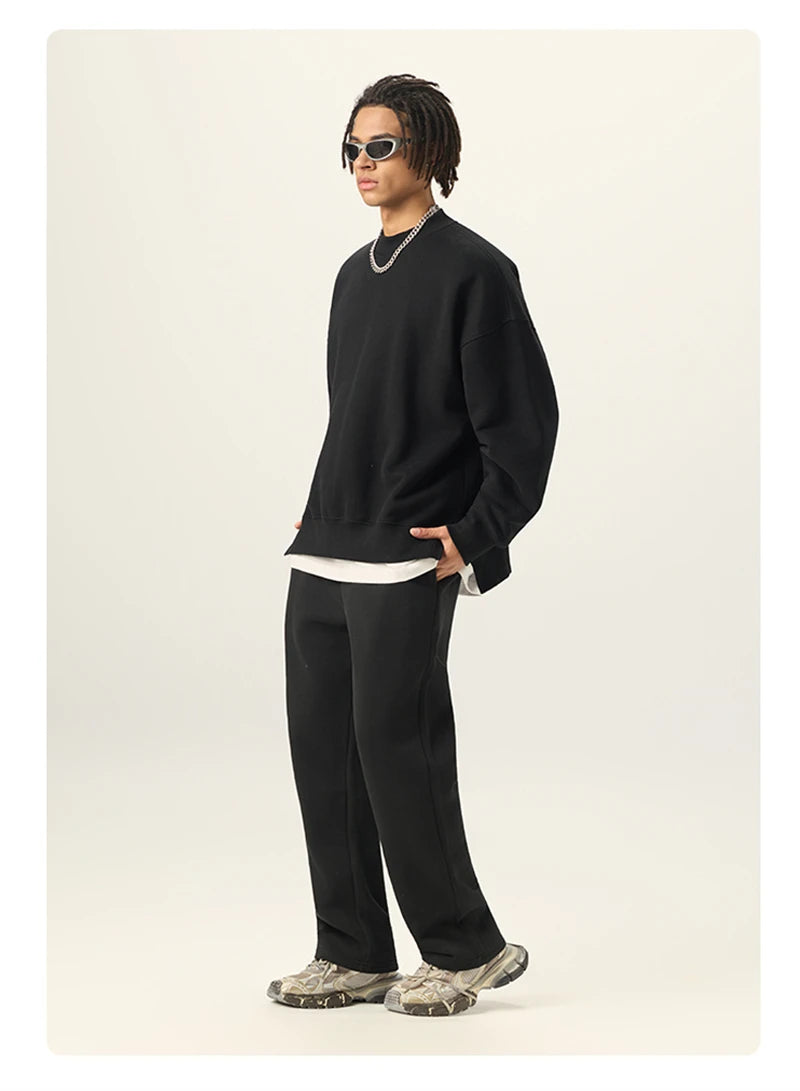 ZODF Fashion Men Winter Side Split Fleece Sweatshirt Winter Unisex Oversized 350gsm O Neck Warm Pullovers Brand Clothing HY0058