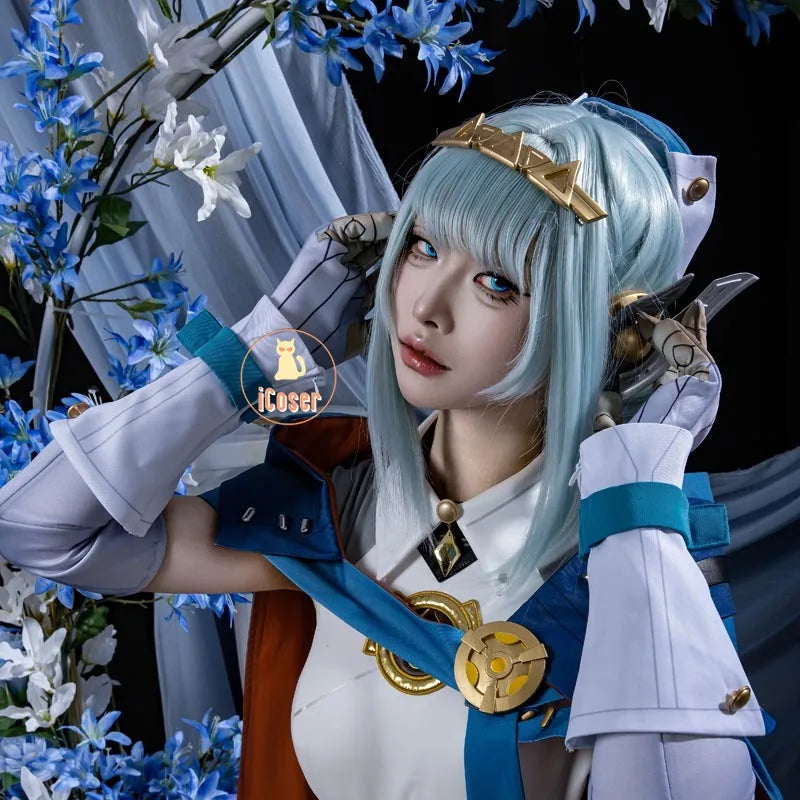 Genshin Impact Ineffa Cosplay Costume Wig Cloak Uniform Outfit Headwear Boom Boom Thunderwave Halloween Party for Women Girls