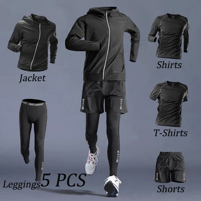 Autumn 5-7 Pcs Men’s Sports Suit Running Training Wear Quick Dry Fitness Cycling Sportswear Outwear - Jing 5 PCS / XL
