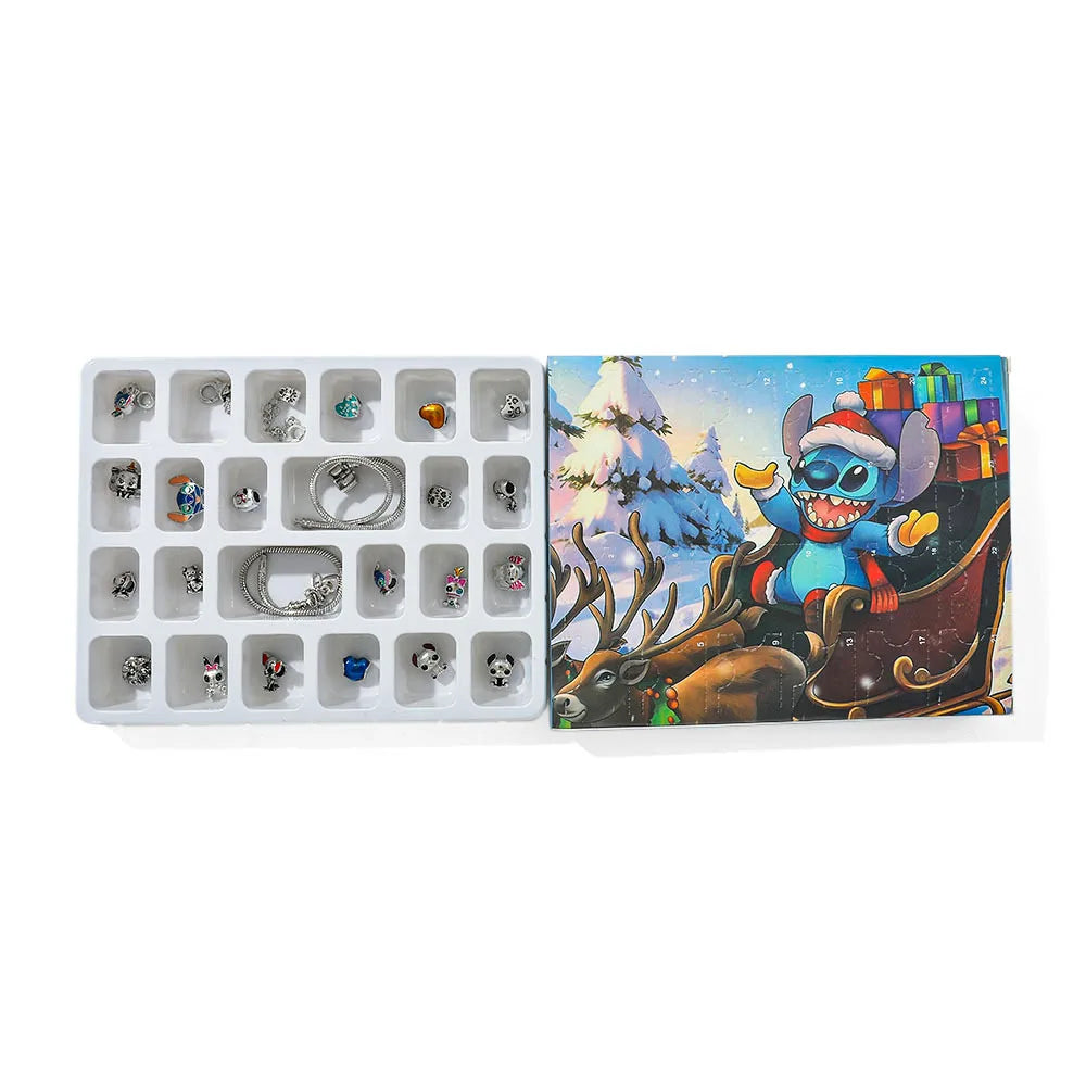 New Disney Stitch  24-Grid Christmas Countdown Calendar Blind Box - Alloy Bracelet Gift Set For Halloween & Xmas