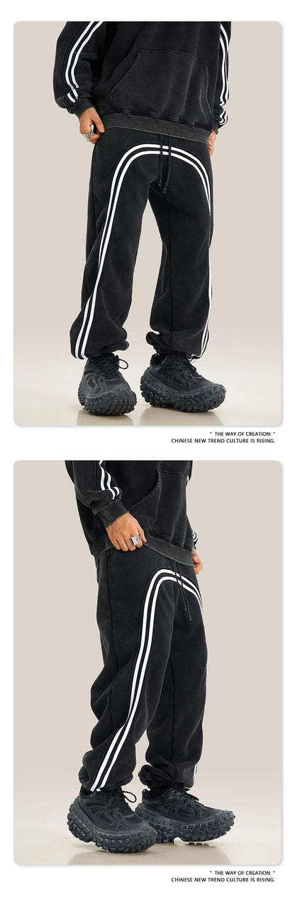 ZODF New Autumn Winter Men Fleece Sweatpants Women Unisex 332gsm Washed Ribbon Warm Joggers Pants Brand Clothes HY0877