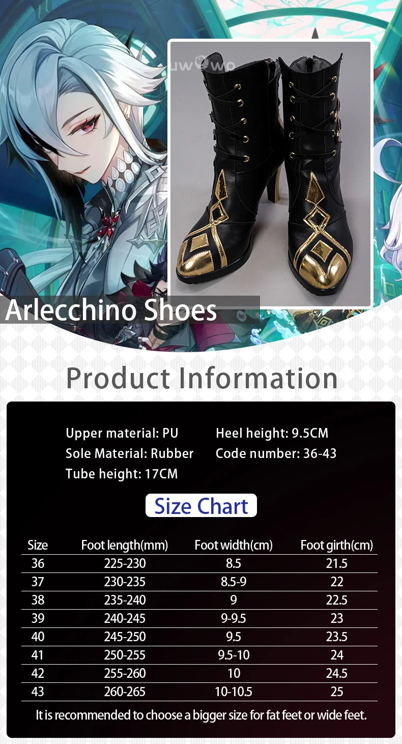 LAST BATCH UWOWO Game Genshin Impact Cosplay Fatui Harbinger The Knave Arlecchino Costume Shoes Boots