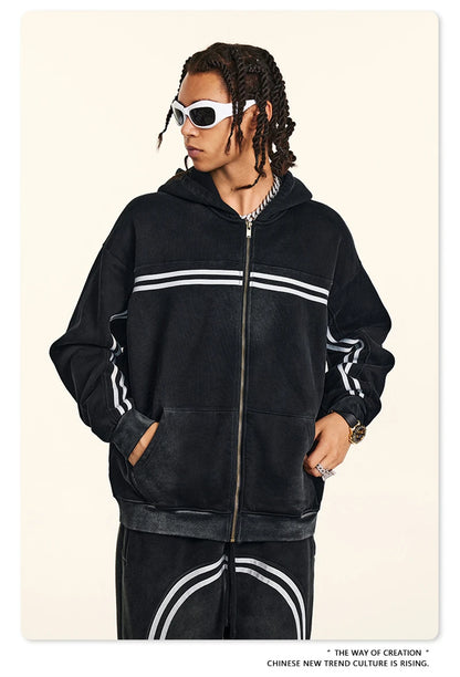 ZODF Retro 2024 Winter Men Zipper Fleece Hoodies Unisex Oversized Washed 360gsm Sport Knitted Hooded Coat HY0905
