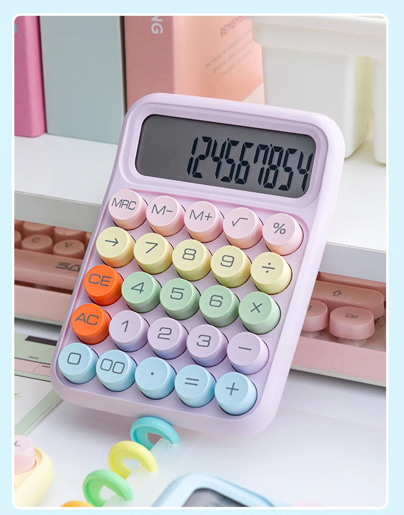 Keyboard Calculator Office 12-digit Mechanical Buttons Calculator Cute Candy Color School Supplies Students/Finance Stationery
