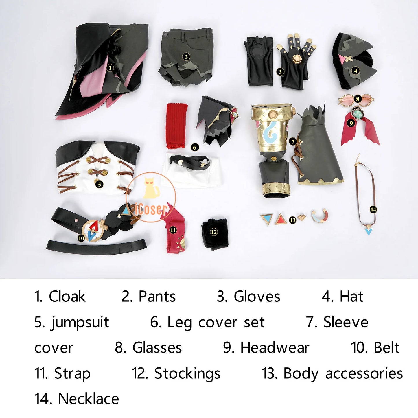 Genshin Impact Jahoda Cosplay Costume Wig Uniform Cloak Hat Glasses Headwear Outfit Halloween Party for Women Girls Props iCoser